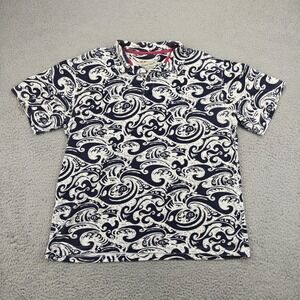Vintage‎ Crazy Shirts Hawaiian Polo Shirt Mens Large Blue White Fish Waves 90s